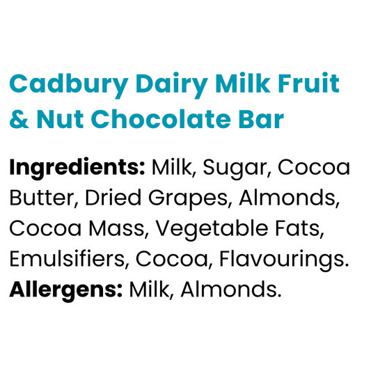 Cadbury Dairy Milk Fruit & Nut Chocolate Bar 49g x 48
