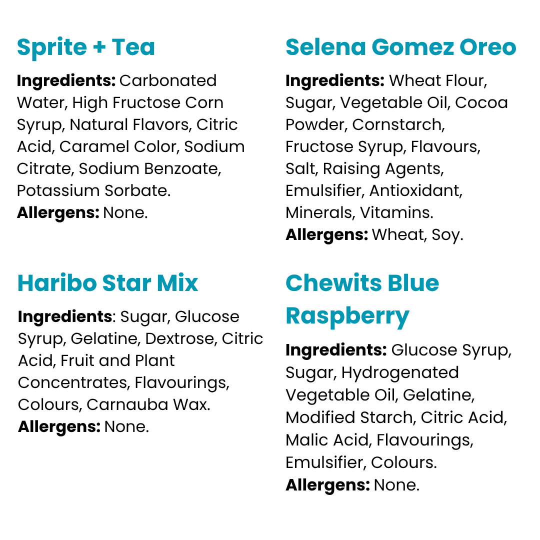 Chamoy Guys Gift Box Sprite + Tea, Oreo Selena Gomez, Haribo Star Mix & Chewits Blue Raspberry