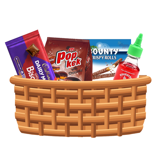 Chamoy Guys Gift Box Dairy Milk Lotus Biscoff , Eti-Pop Kek Chocolate, Bounty Coconut Rolls & Souracha Super Sauce