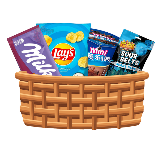 Chamoy Guys Gift Box Milka Chocolate Mousse, Lays Fromage, Oreo Mini & Sour Belts