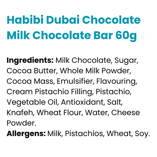 Habibi Dubai Chocolate Milk Chocolate Bar 60g