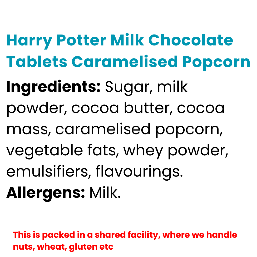 Harry Potter Milk Chocolate Tablets Caramelised Popcorn 40g