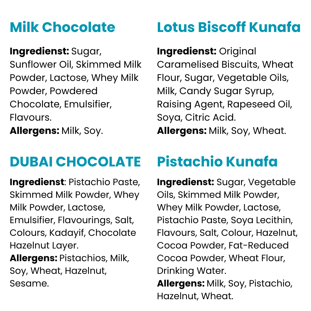 Lotus Biscoff, Milk Chocolate, Dubai Chocolate & Pistachio Kunafa Spread Bundle