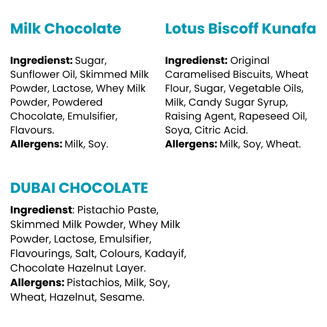 Milk Chocolate, Dubai Chocolate & Lotus Biscoff Kunafa Spread Bundle