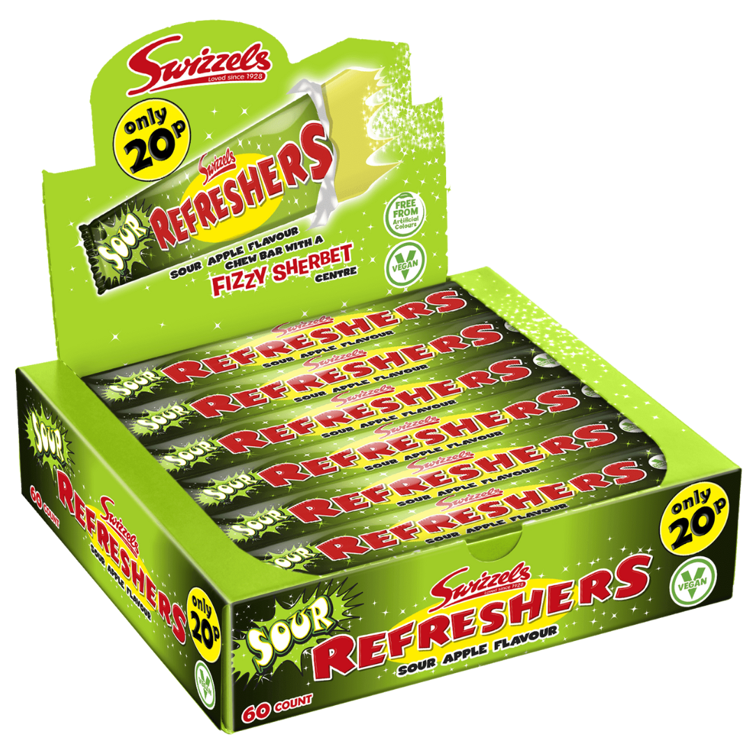 Refreshers Sour Apple Chew Bar, Box of 60