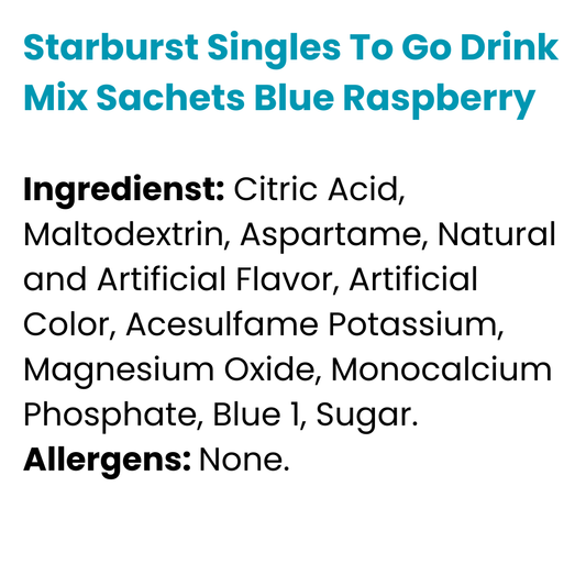 Starburst Singles To Go Drink Mix Sachets Blue Raspberry