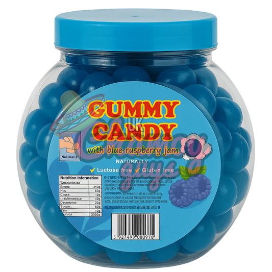 Blue Raspberry Jam-Filled Gummy Candy – 500g Jar – Lactose & Gluten Free