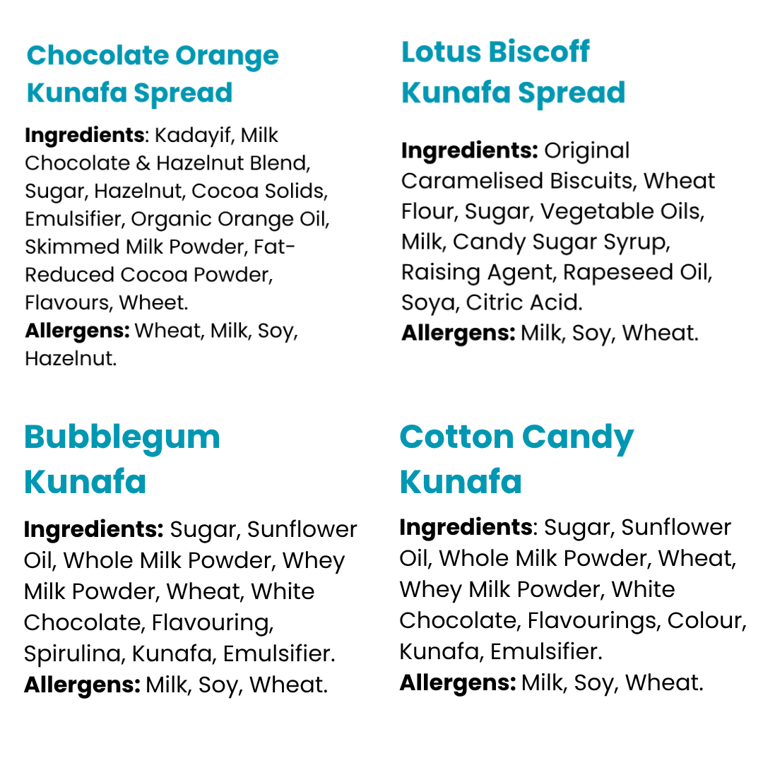 Chamoy Guys Chocolate Orange, Lotus Biscoff, Bubblegum & Cotton Candy Kunafa Spread Small Bundle