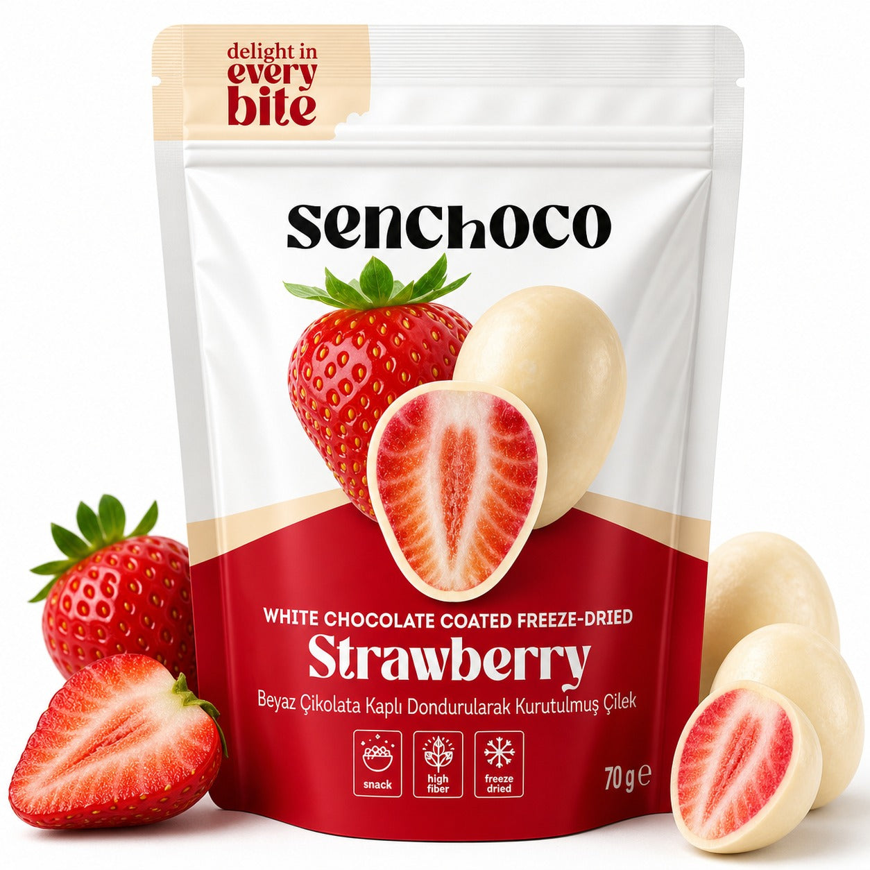 Senchoco Freeze Dried White Chocolate Covered Strawberries 70g