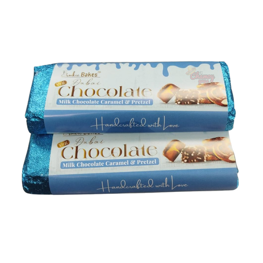 Brookie Bakes Viral Dubai Chocolate – Milk Chocolate Caramel & Pretzel Bar (Past Dated)