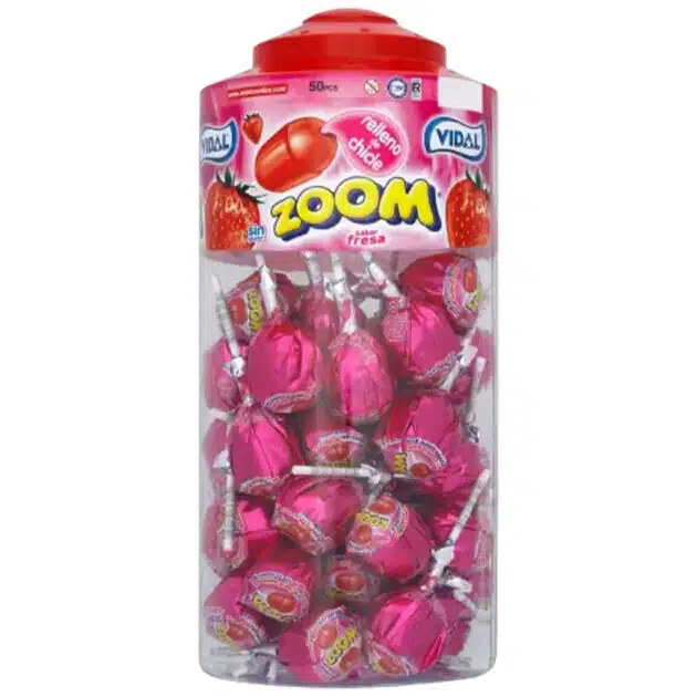 Vidal Mega Zoom Strawberry Lollipop Jar (50pc)