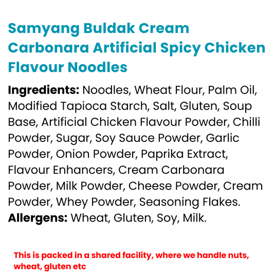 Samyang Buldak Cream Carbonara Artificial Spicy Chicken Flavour Noodles (140g x 5 Pack)