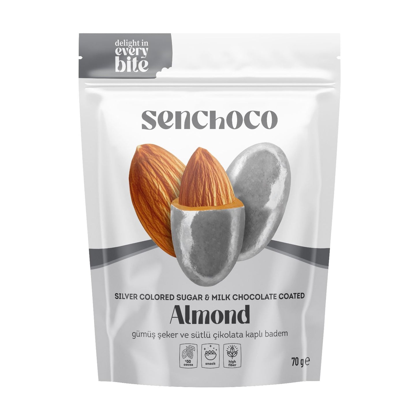 Silver Coloured Sugar & Milk Chocolate Coated Almonds