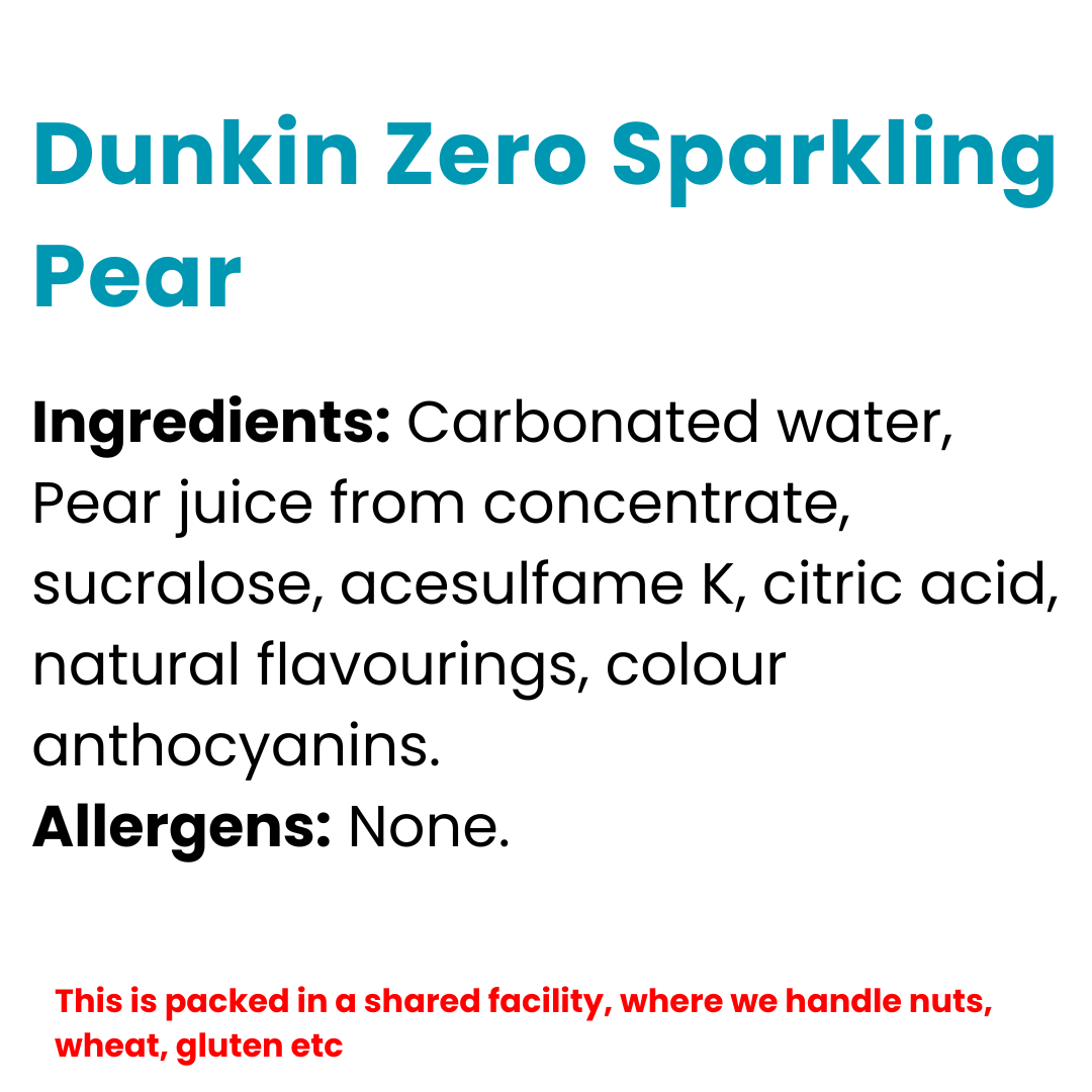 Dunkin Zero Sparkling Pear Flavour Drink 350ml | Box of 6