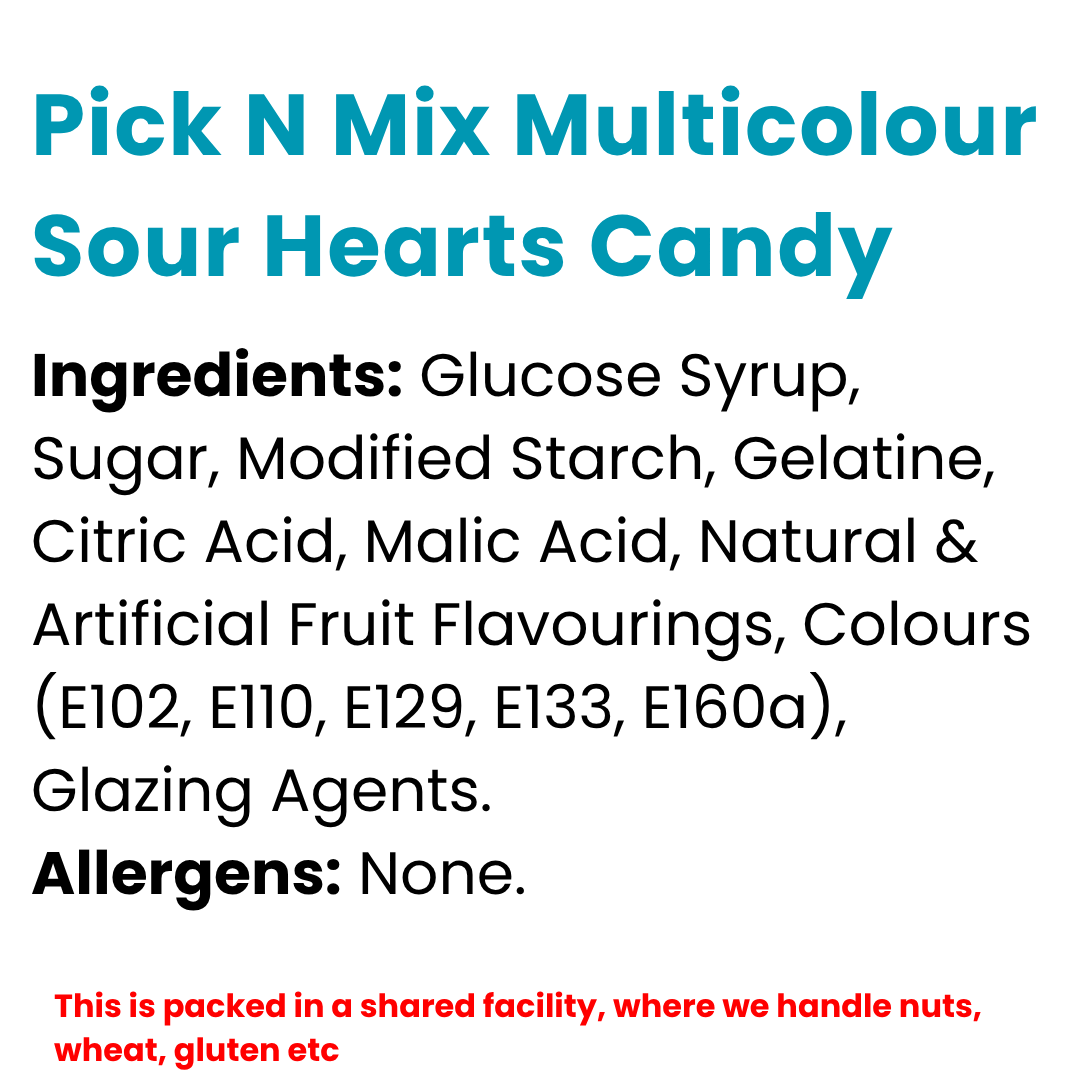 Pick N Mix Multicolour Sour Hearts Candy | Choose Your Size