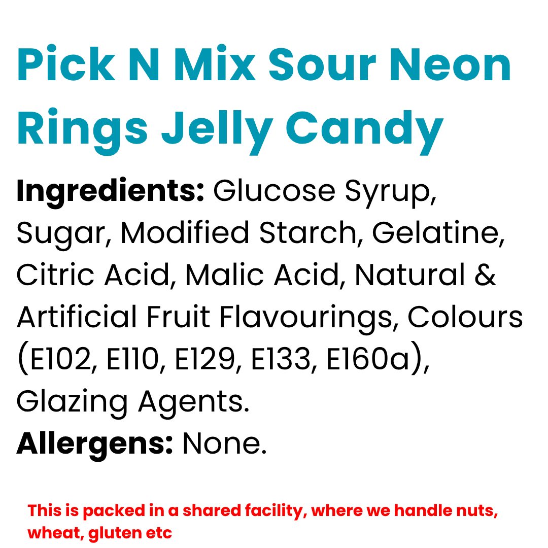 Pick N Mix Sour Neon Rings Jelly Candy | Choose Your Size