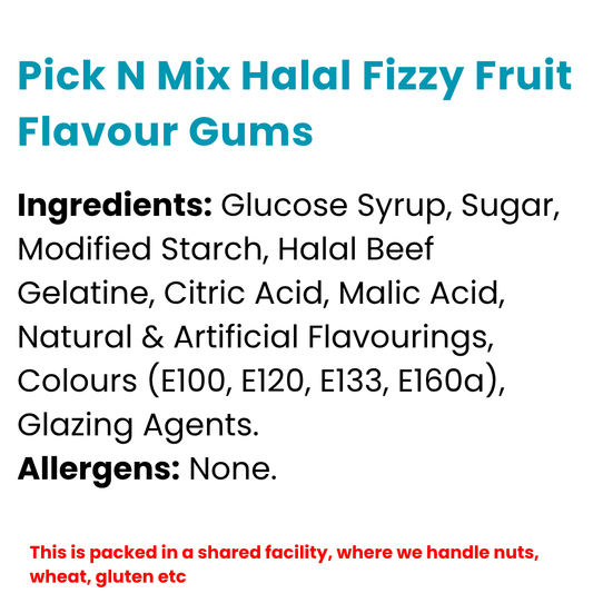 Pick N Mix Halal Fizzy Fruit Flavour Gums | Choose Your Size