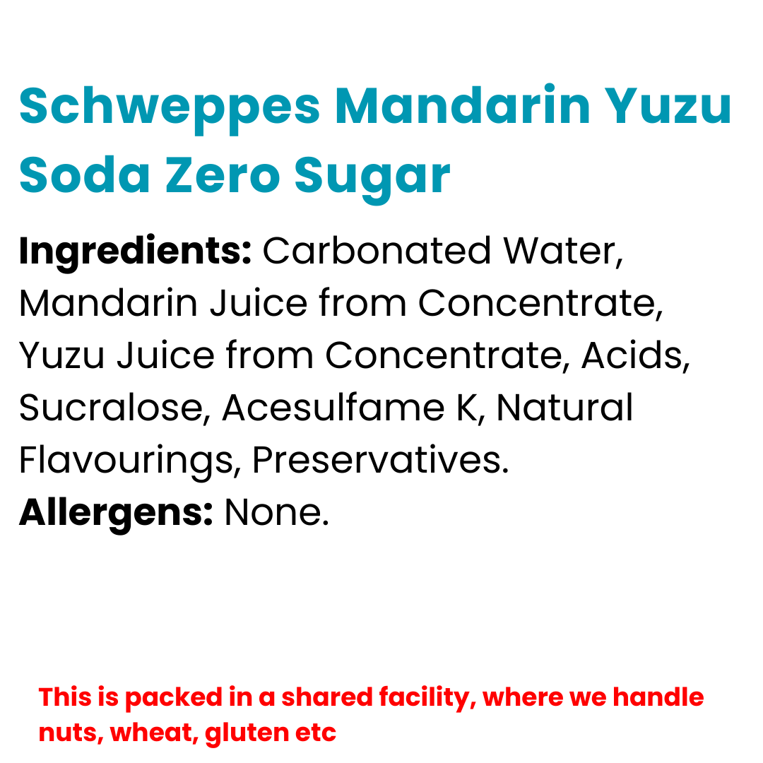 Schweppes Mandarin Yuzu Soda Zero Sugar 330ml (Past Dated)