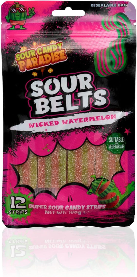 Sour Candy Paradise Belts Strips 12 Strips 100g - Wicked Watermelon