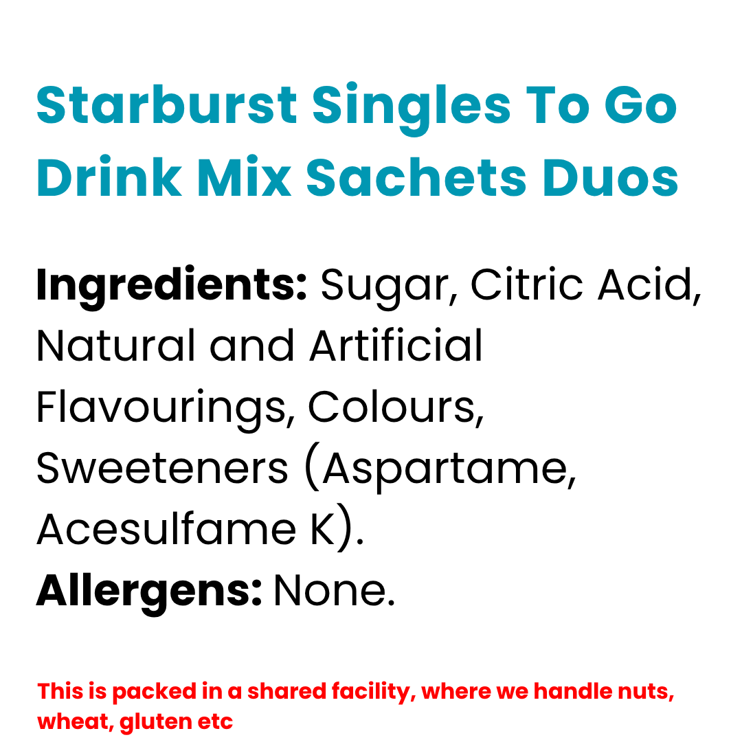 Starburst Singles To Go Drink Mix Sachets Duos