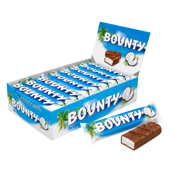 Bounty Coconut & Milk Chocolate Snack Bar Duo Full Case 57g x 24 (PAST DATED)