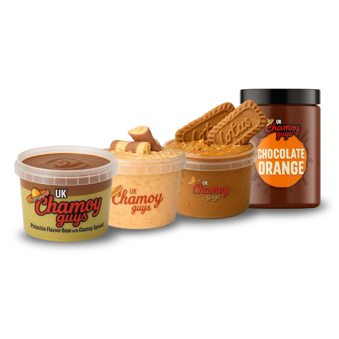 Chamoy Guys Dubai Chocolate Pistachio, Kinder Bueno, Chocolate Orange & Lotus Biscoff Kunafa Spread Small Bundle