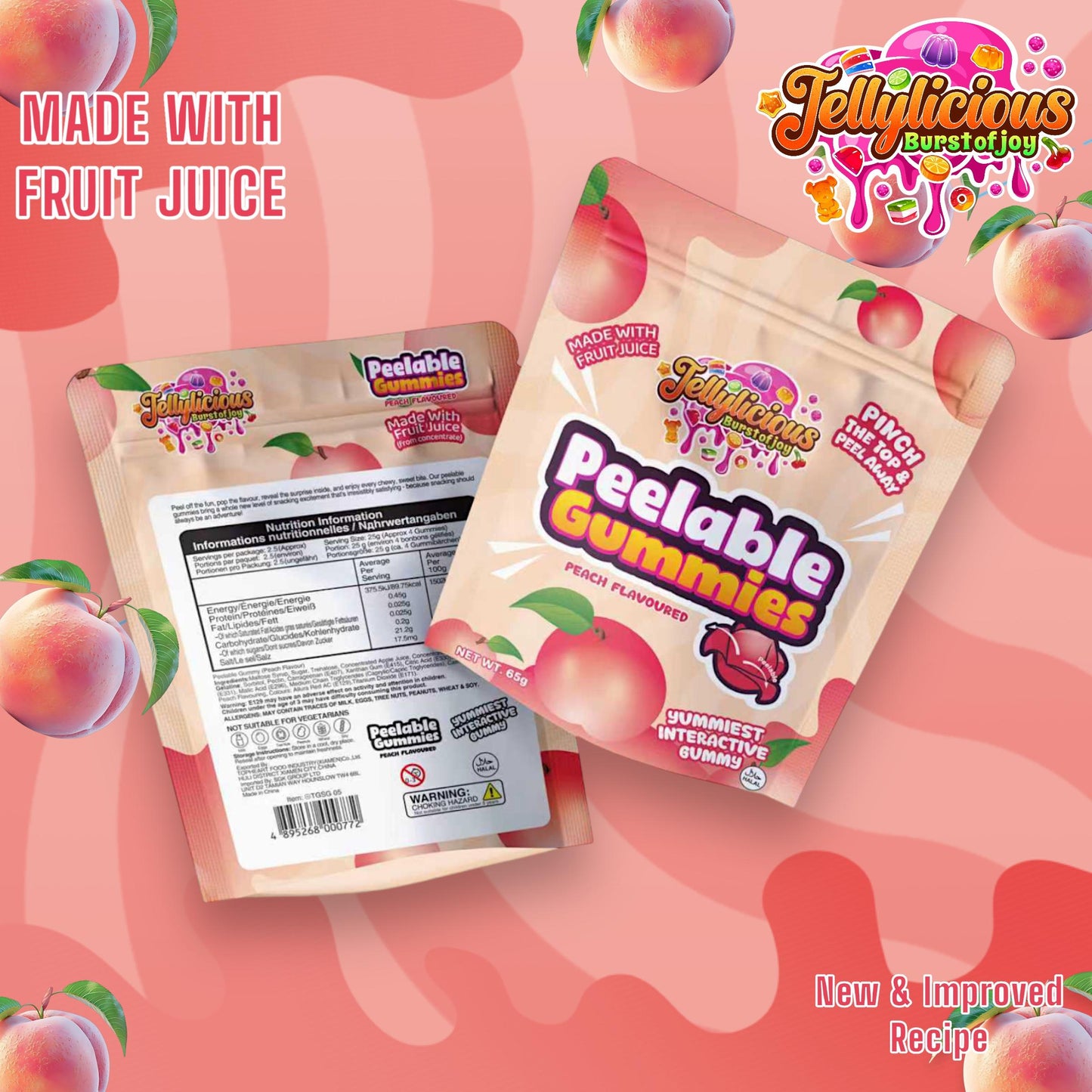 Jellylicious Peelable Gummies – Peach Flavour