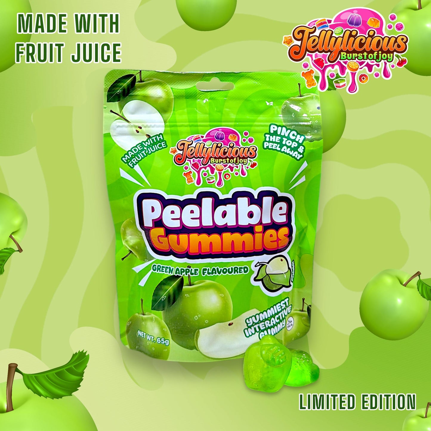 Jellylicious Peelable Gummies – Green Apple Flavour