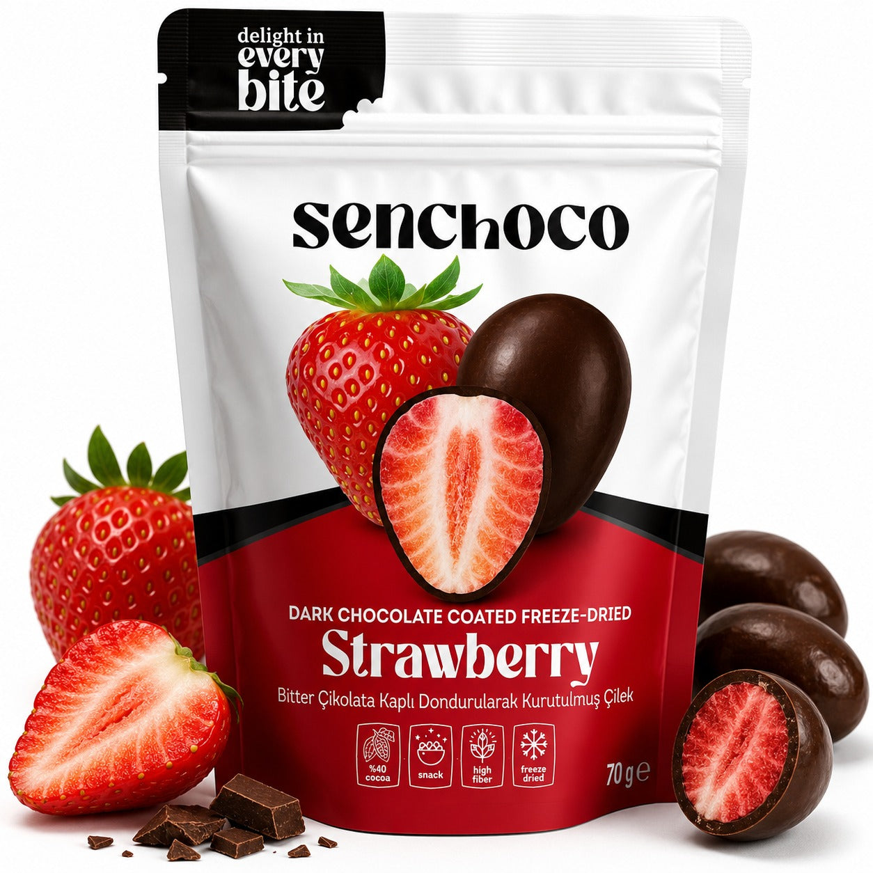 Senchoco Freeze Dried Dark Chocolate Covered Strawberries 70g
