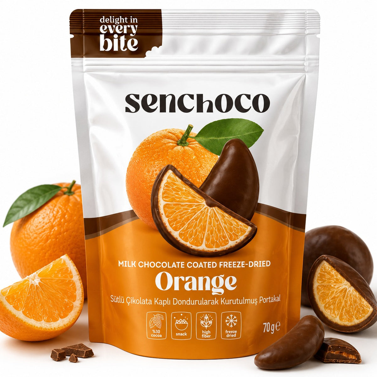 Senchoco Freeze Dried Milk Chocolate Covered Oranges 70g